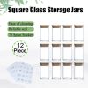 12Pcs Square Spice Jars With 72 Stickers, Kitchen Pepper Jars For Salt Seasoning