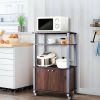 Modern 3-Shelf Kitchen Bakerâ€™s Rack Cart on Wheels in Brown Wood Finish