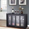 Black Sideboard Buffet Dining Storage Cabinet with 2 Glass Sliding Doors