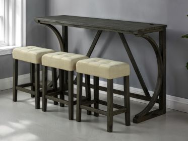 Brown Dining Room 4pc Set Functional Unique Dining Table w USB 3x Stools Tufted Beige Seats