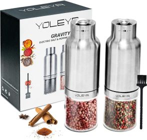 Gravity Electric Salt and Pepper Grinder Set with Adjustable Coarseness