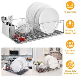 Dish Drying Rack Stainless Steel w/ Drainboard Cutlery Holder