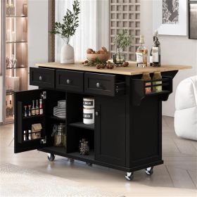 Drop Leaf Rolling Kitchen Cart (Color: Black)