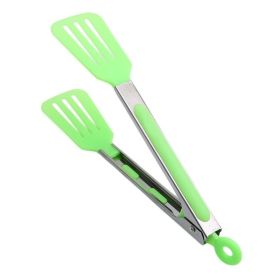 Nylon & Stainless Steel 9 Inch Spatula Square Head Food Clip (Color: Green)