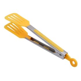 Nylon & Stainless Steel 9 Inch Spatula Square Head Food Clip (Color: Yellow)