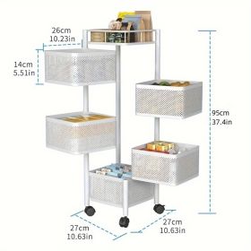 5 Tier Multi-Layer Vegetable Rack Storage Trolley on Wheels (Color: White, size: 5th floor)