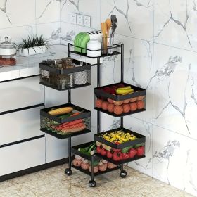 5 Tier Multi-Layer Vegetable Rack Storage Trolley on Wheels (Color: Black, size: 5th floor)