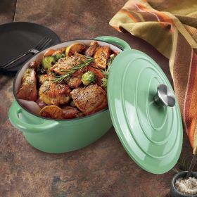 Cast iron soup POT suitable for ceramic, gas, induction cookers or barbecue grills. (Color: Light Green)