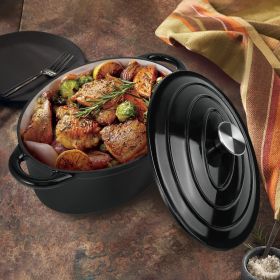 Cast iron soup POT suitable for ceramic, gas, induction cookers or barbecue grills. (Color: Black)