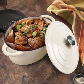 Cast iron soup POT suitable for ceramic, gas, induction cookers or barbecue grills. (Color: Milky white)