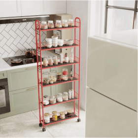 Slim Slide Out Storage Tower 6-Tier Rolling Utility Cart With Wheels (Color: Red)