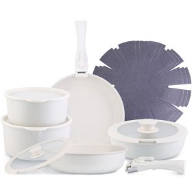 17 Piece Nonstick Cookware Set, Oven and Dishwasher Safe (Color: White)