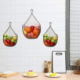 Wall Mounted Metal Fruit And Vegetable Storage Hanging Baskets, Set of 3 (Color: Black)