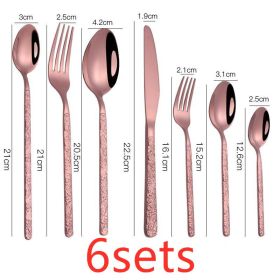 Embossed Textured Handle Flatware (Option: Rose Gold-7PCS 6sets)