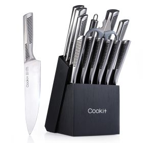 15 Piece Knife Set with Block, Non-Slip German Stainless Steel Hollow Handle (Option: default)