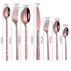 Embossed Textured Handle Flatware (Option: Rose Gold-7PCS)