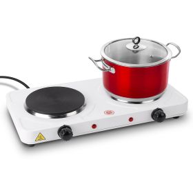 2000 Watt Double Electric Burner Hot Plate With 5 Gear Temperature Control (Color: White)