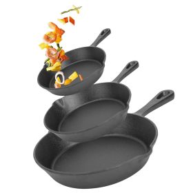 6, 8, and 10 inch Pre-Seasoned Cast Iron Skillet Set Non-Stick Oven Safe Cookware (Option: 3Pcs)