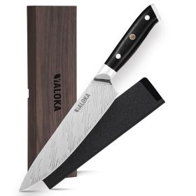 8 Inch High Carbon Steel Japanese Knife with Black Titanium Coated Blade (Option: Silver Waves Blade)