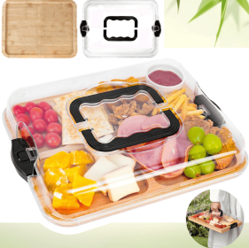 Bamboo Charcuterie Board With Clear Lid (Option: Style1)