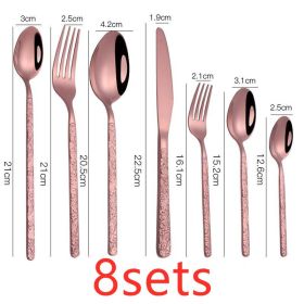 Embossed Textured Handle Flatware (Option: Rose Gold-7PCS 8sets)