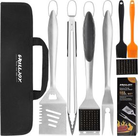 Grilljoy 8 Piece Heavy Duty BBQ Grill Tools Set (Option: Black-Premium Stainless Steel)