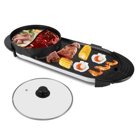 2 In 1 Electric Hot Pot With Smokeless Non-Stick Korean BBQ Grill (Color: Black)