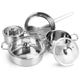 4 Piece Stainless Steel Cookware Set, Frying Pan, 2 Quart Saucepan, 2.7 Quart and 3.7 Quart Stockpot With Lid, Dishwasher Safe (Option: 4Pcs)