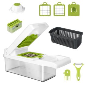 12 In 1 Vegetable Chopper With Container and Hand Protector (Option: Green White)