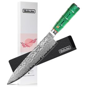 Qulajoy Japanese Chef Knife 8 Inch,67 Layers Damascus VG-10 Steel Core (Color: Green)