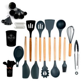 33 Piece Set Wooden Handle Silicone Kitchen Utensils (Color: gray)
