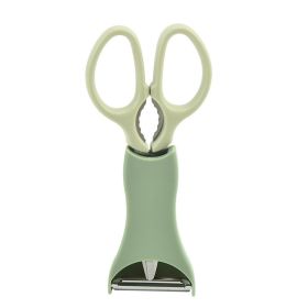 Stainless Steel Multifunctional Food Scissors & Vegetable Peeler (Color: Green)