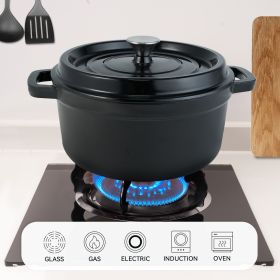 Cast iron Dutch Oven, suitable for gas, electric, ceramic, induction furnaces, and even grills. (Color: Black)