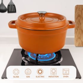 Cast iron Dutch Oven, suitable for gas, electric, ceramic, induction furnaces, and even grills. (Color: Orange)