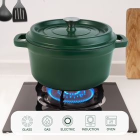 Cast iron Dutch Oven, suitable for gas, electric, ceramic, induction furnaces, and even grills. (Color: Green)