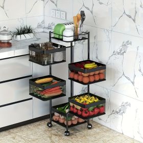 5 Tier Multi-Layer Vegetable Rack Storage Trolley on Wheels (Color: Black, size: 5th floor)