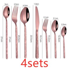 Embossed Textured Handle Flatware (Option: Rose Gold-7PCS 4sets)