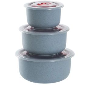 3pcs Lightweight Wheat Straw Bowl For Food Storage (Color: Blue)