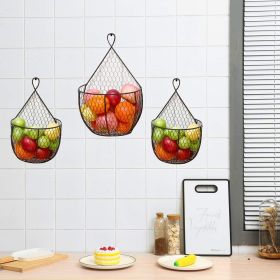 Wall Mounted Metal Fruit And Vegetable Storage Hanging Baskets, Set of 3 (Color: Black)