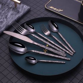 Embossed Textured Handle Flatware (Option: Black-7PCS)